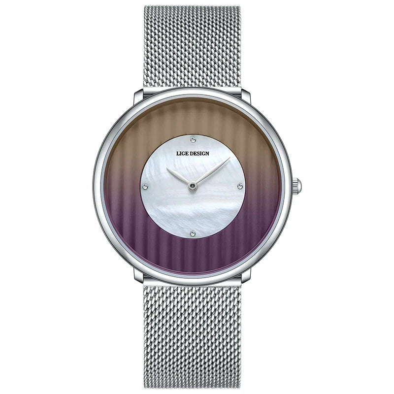 Women's Slim Mesh Band Watch Pink Blue Gradient Quartz