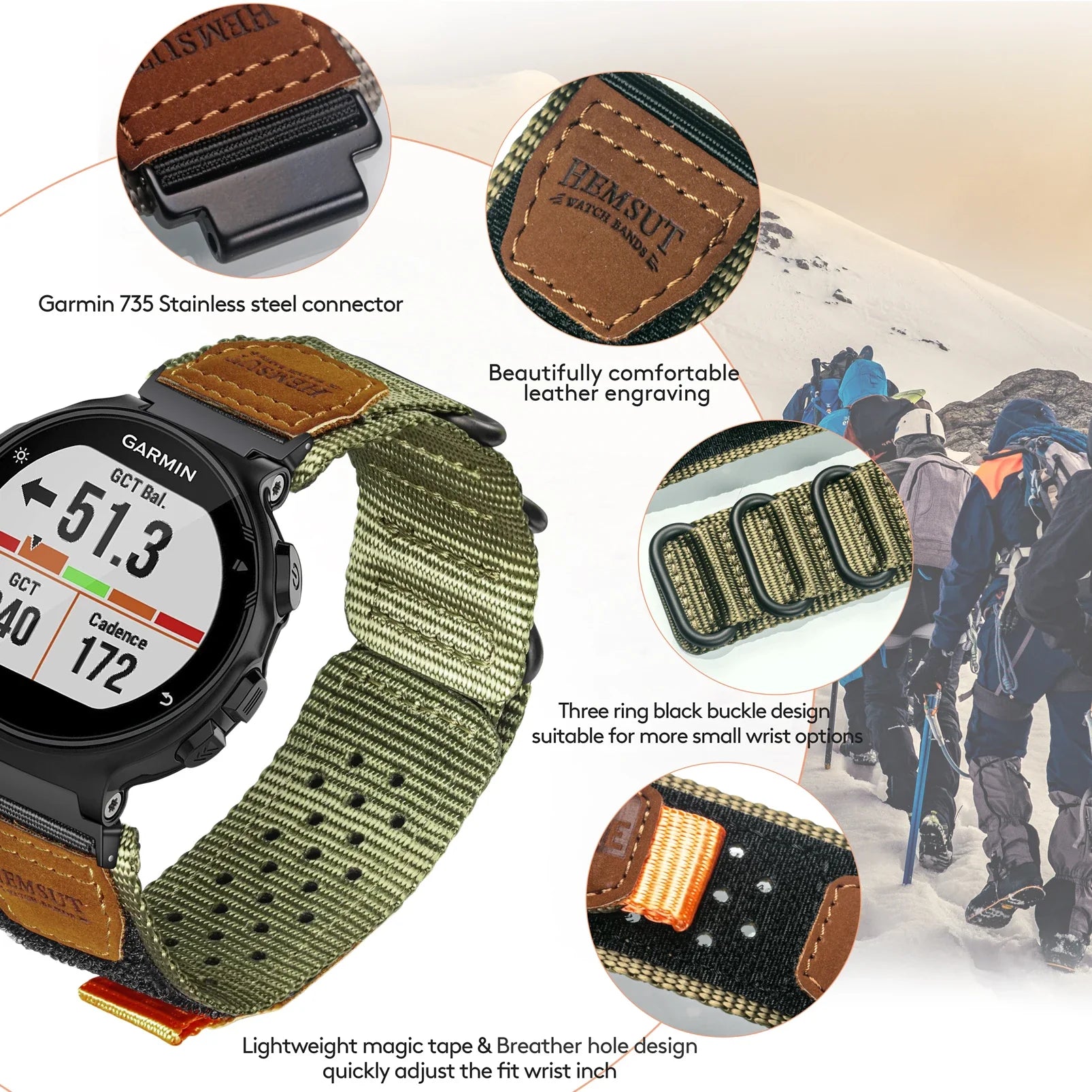 Garmin Rugged Nylon Watch Band Strap - Durable Design