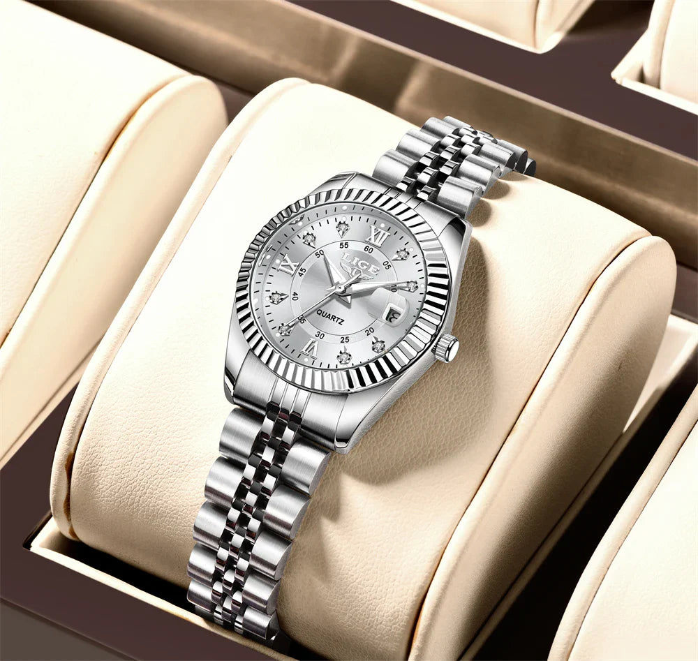 Women's Two Tone Stainless Steel Date Watch Elegant Quartz