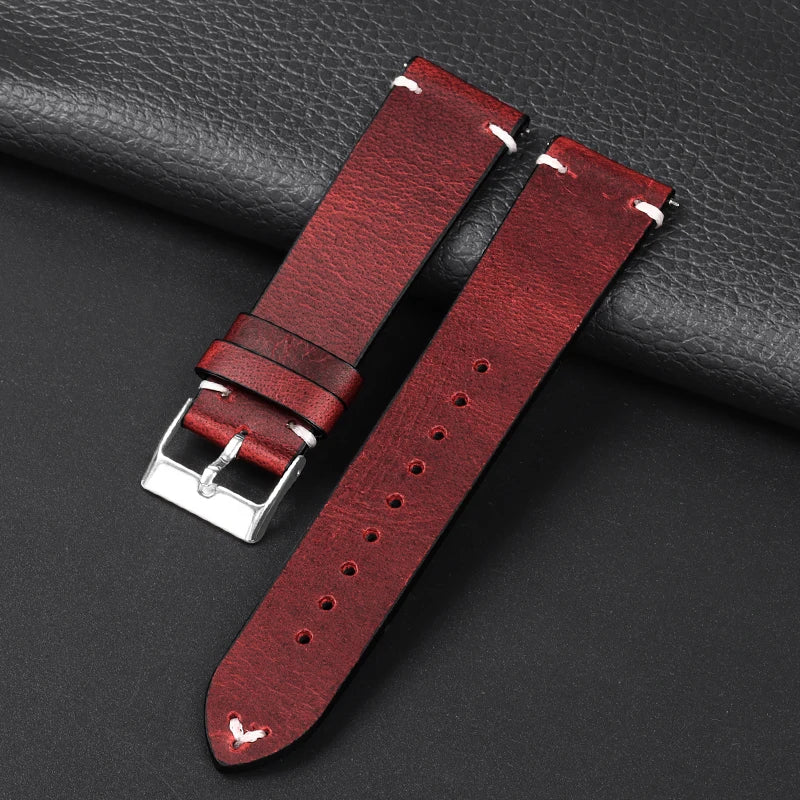OnePlus Smartwatch Leather Band Quick Release Retro Oil Wax Wristband