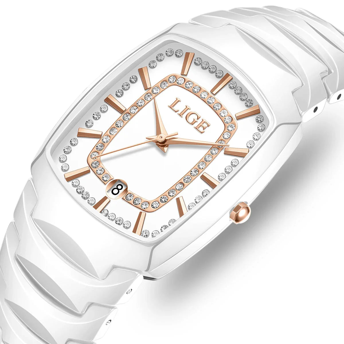 Women's White Ceramic Crystal Bracelet Watch Quartz Gift