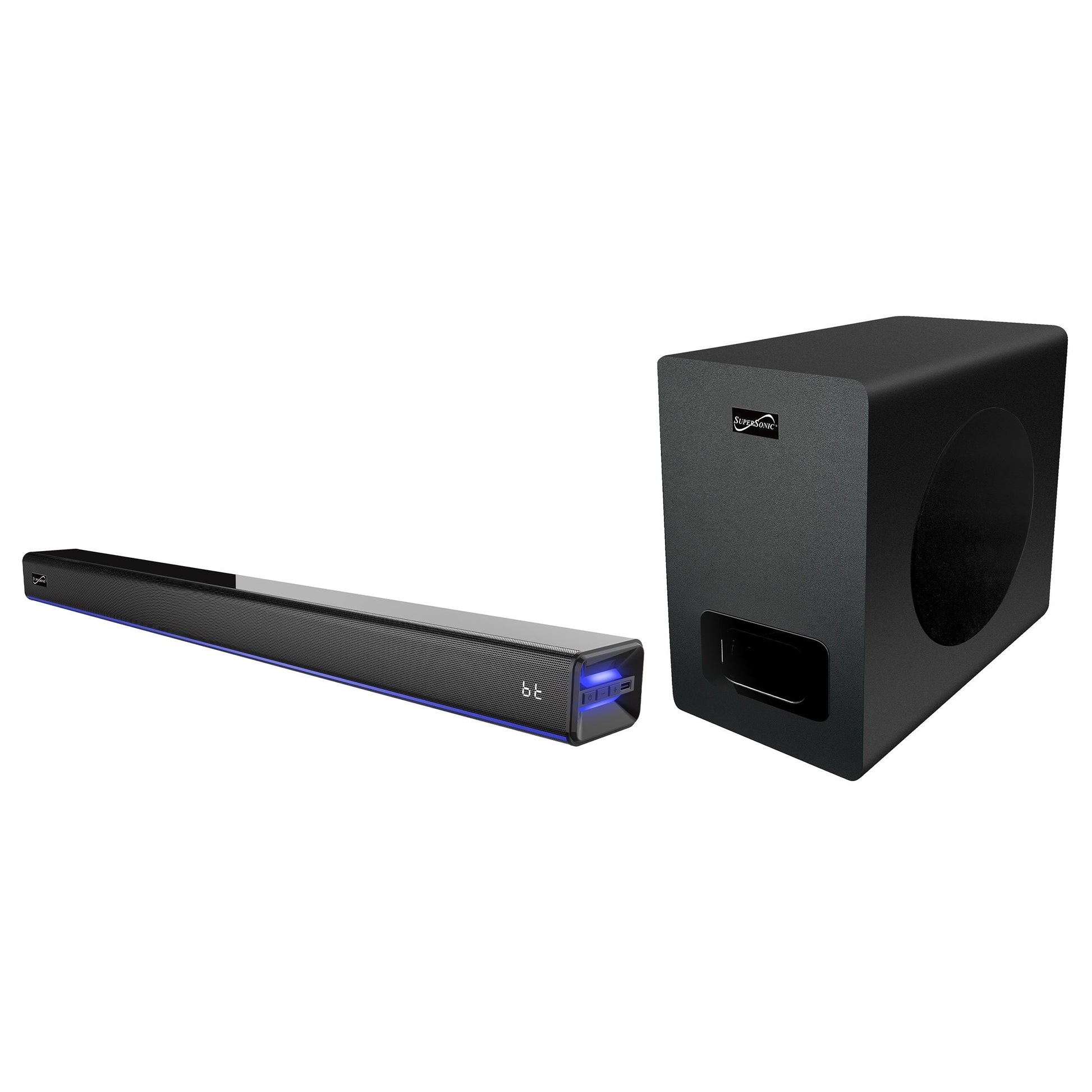 SuperSonic 2.1 Channel Bluetooth Soundbar with Ambient Lighting and Wireless Subwoofer