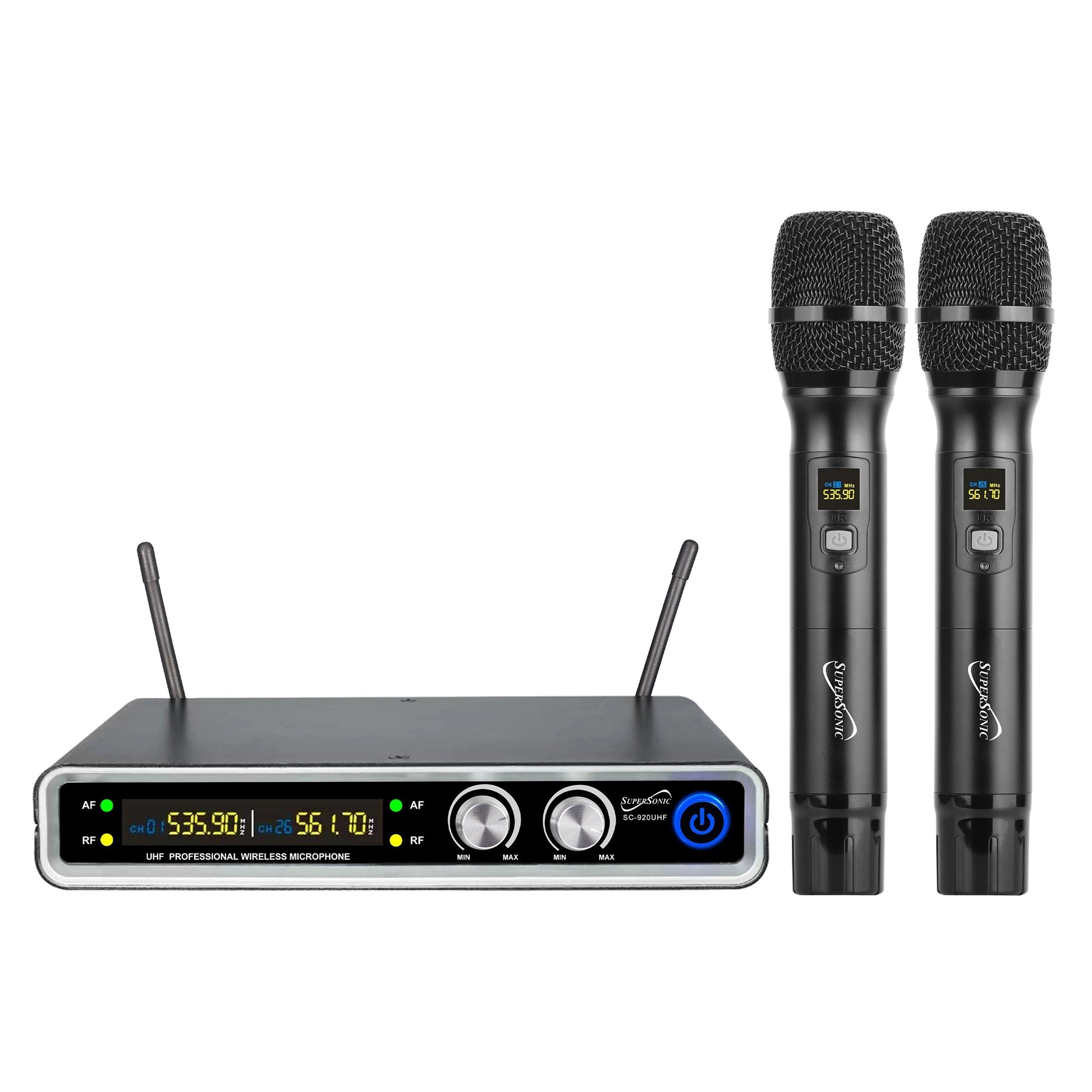 SuperSonic UHF Dual Fixed Channel Wireless Microphone System with 200ft Range