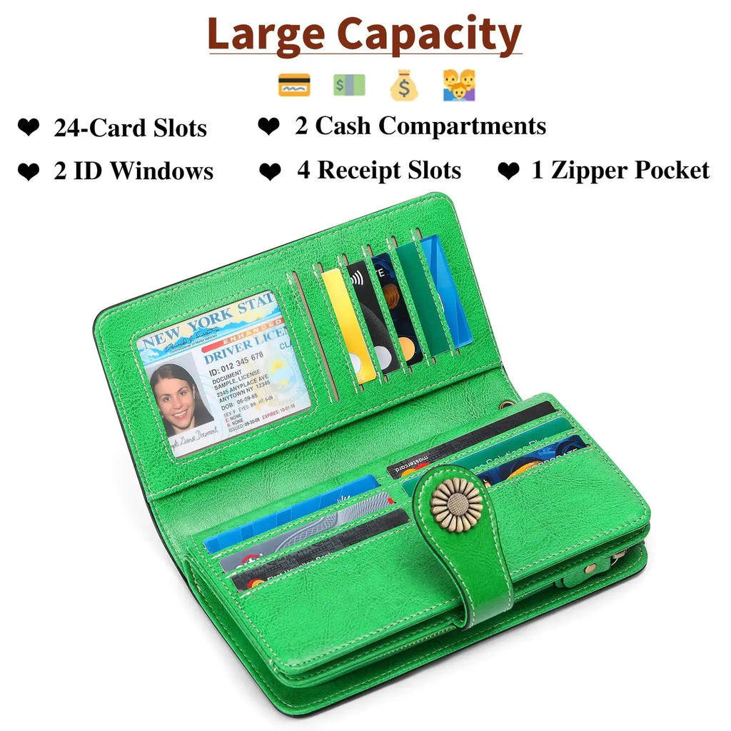 SENDEFN Wallets for Women | Genuine Leather Credit Card Holder with RFID Blocking