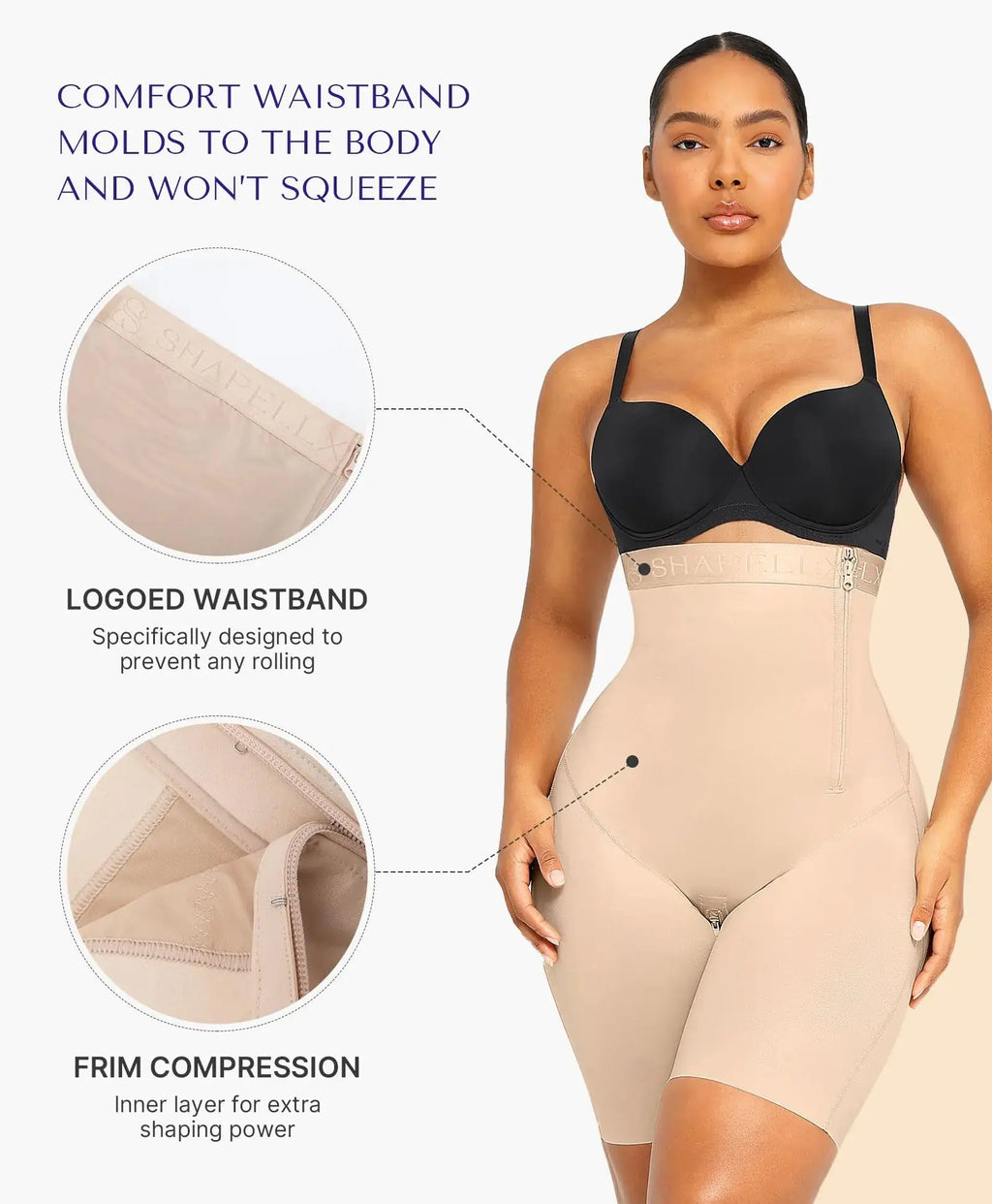 SHAPELLX High-Waisted Tummy Control Shapewear - Butt Lifting Body Shaper Shorts (3X-Large, A2-Beige)