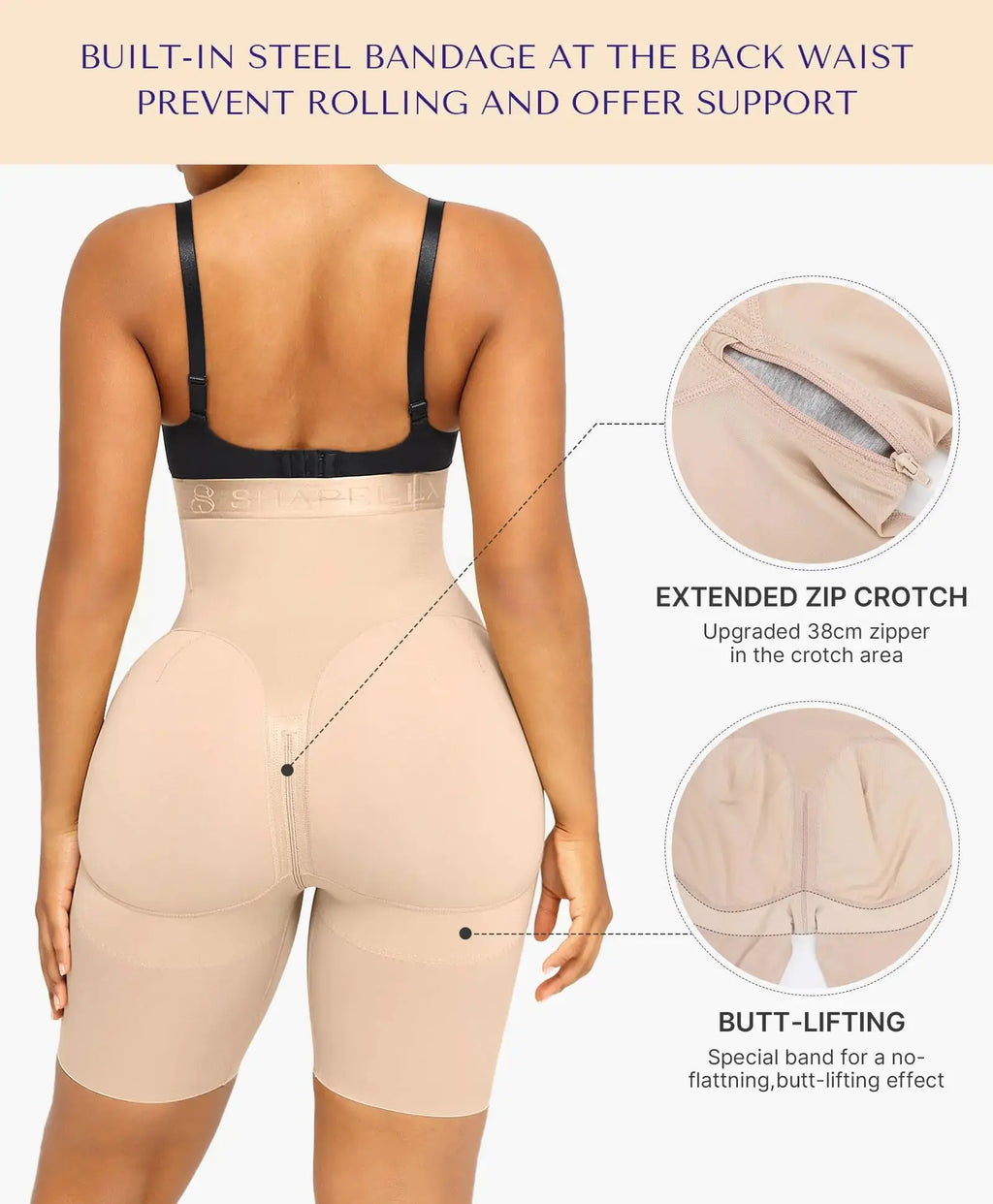 SHAPELLX High-Waisted Tummy Control Shapewear - Butt Lifting Body Shaper Shorts (3X-Large, A2-Beige)