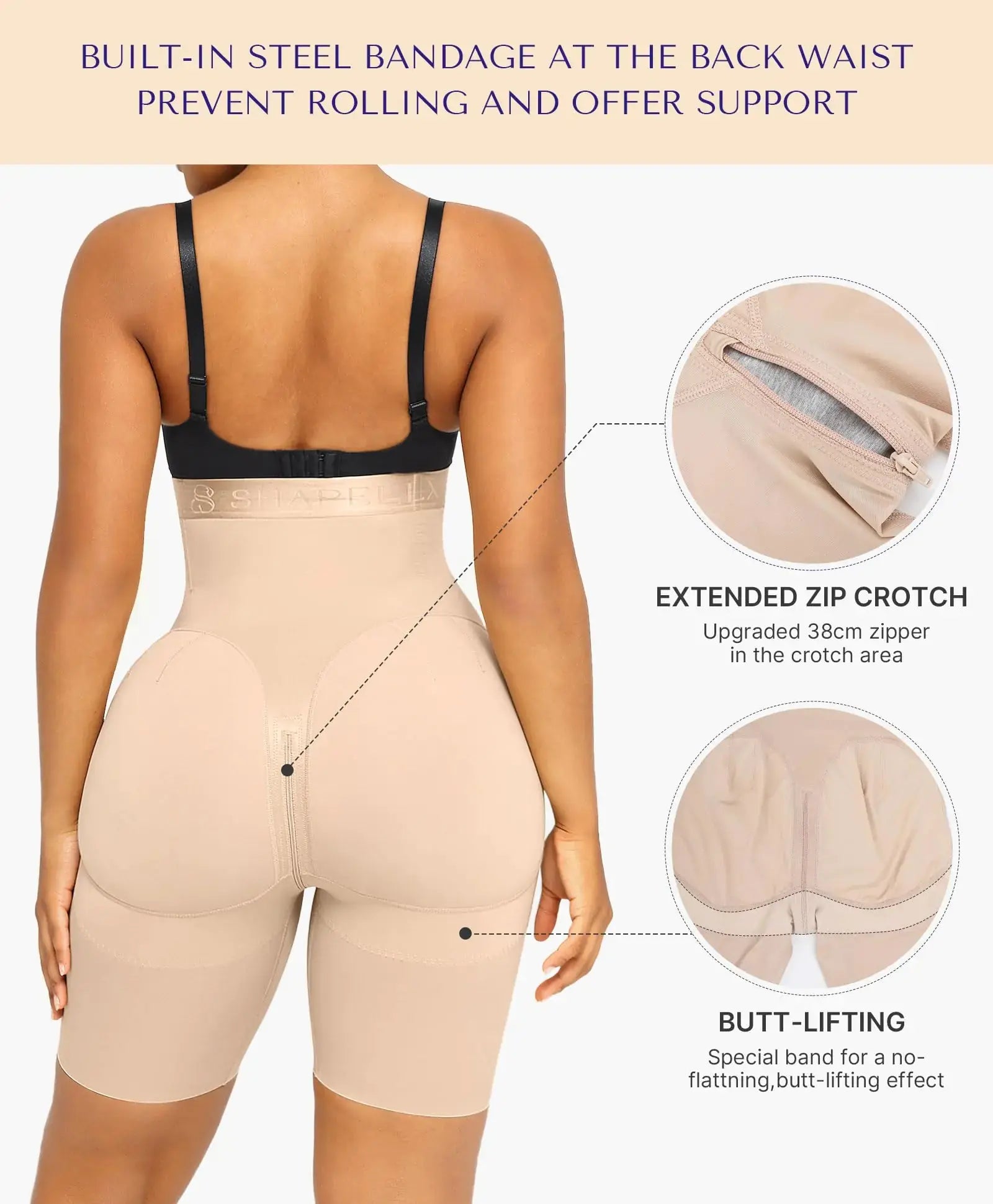 SHAPELLX High-Waisted Tummy Control Shapewear - Butt Lifting Body Shaper Shorts (3X-Large, A2-Beige)
