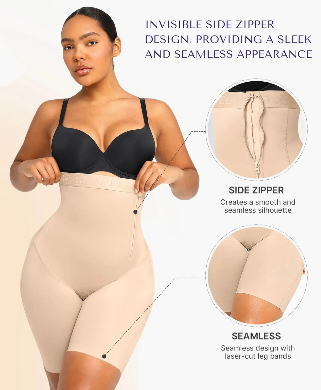 SHAPELLX High-Waisted Tummy Control Shapewear - Butt Lifting Body Shaper Shorts (3X-Large, A2-Beige)