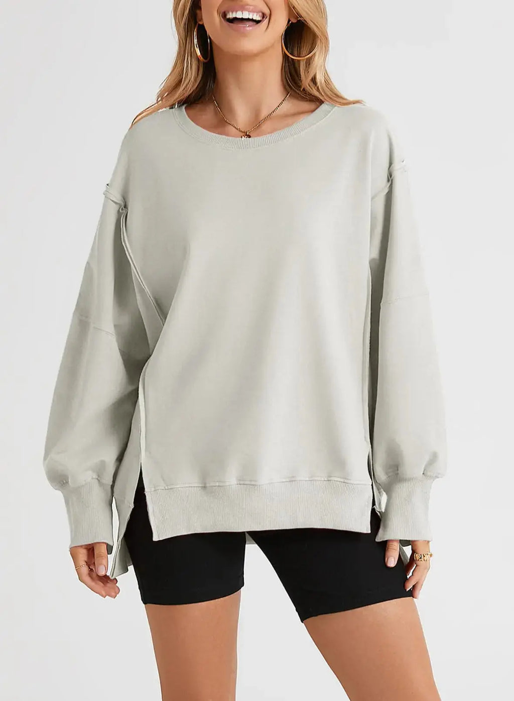 SHEWIN Womens Oversized Reverse Seam Loose Sweatshirt - Casual Long Sleeve Crewneck Lightweight Pullover Top