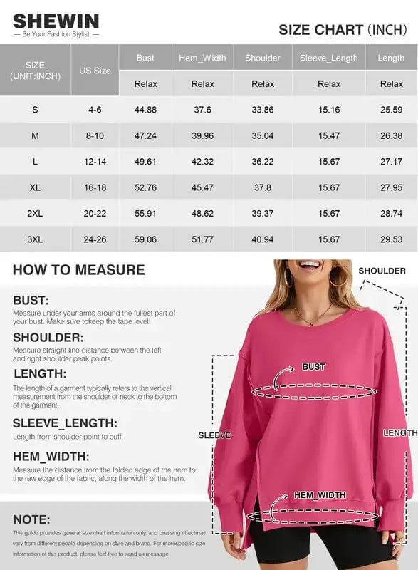 SHEWIN Womens Oversized Reverse Seam Loose Sweatshirt - Casual Long Sleeve Crewneck Lightweight Pullover Top