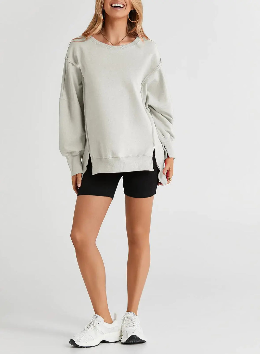 SHEWIN Womens Oversized Reverse Seam Loose Sweatshirt - Casual Long Sleeve Crewneck Lightweight Pullover Top