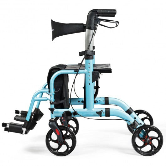 2-in-1 Adjustable Folding Handle Rollator Walker with Storage Space-Blue