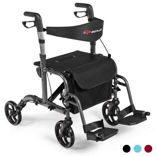 2-in-1 Adjustable Folding Handle Rollator Walker with Storage Space-Blue