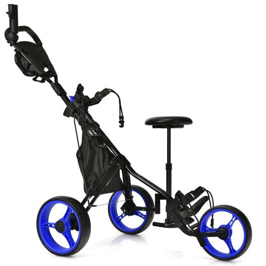 3 Wheels Folding Golf Push Cart with Seat Scoreboard and Adjustable Handle-Gray