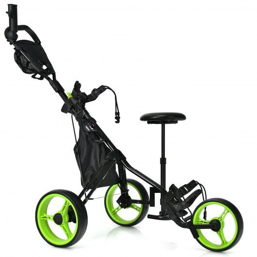 3 Wheels Folding Golf Push Cart with Seat Scoreboard and Adjustable Handle-Gray