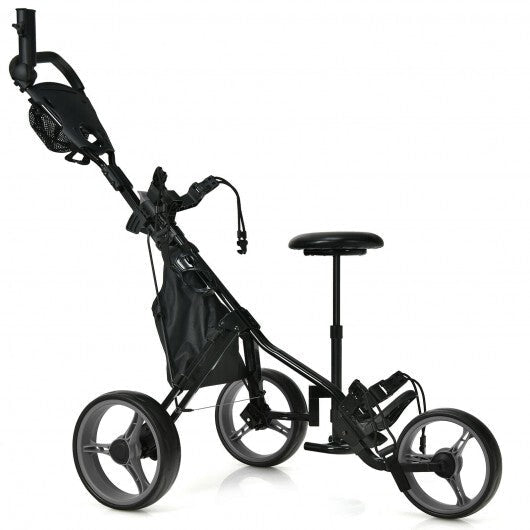 3 Wheels Folding Golf Push Cart with Seat Scoreboard and Adjustable Handle-Gray