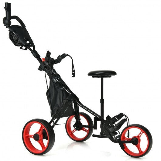 3 Wheels Folding Golf Push Cart with Seat Scoreboard and Adjustable Handle-Gray