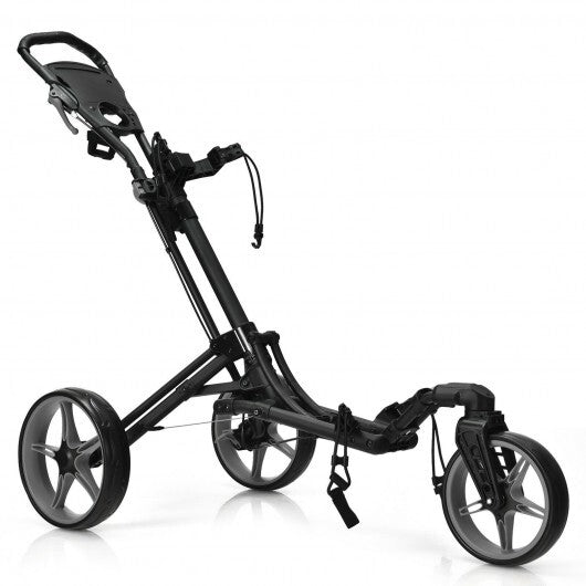 Folding 3 Wheels Golf Push Cart with Bag Scoreboard Adjustable Handle-Gray