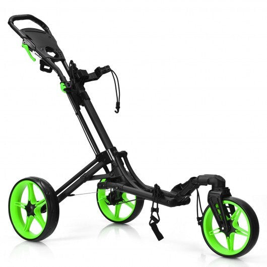 Folding 3 Wheels Golf Push Cart with Bag Scoreboard Adjustable Handle-Gray