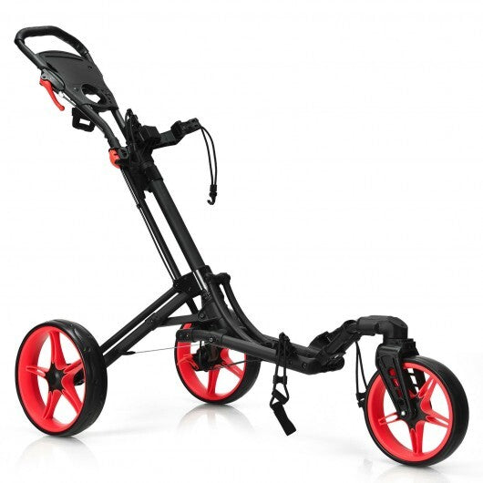 Folding 3 Wheels Golf Push Cart with Bag Scoreboard Adjustable Handle-Gray
