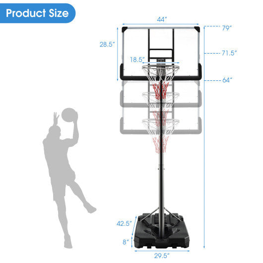 Basketball Hoop with 5.4-6.6FT Adjustable Height and 50 Inch Backboard-Black