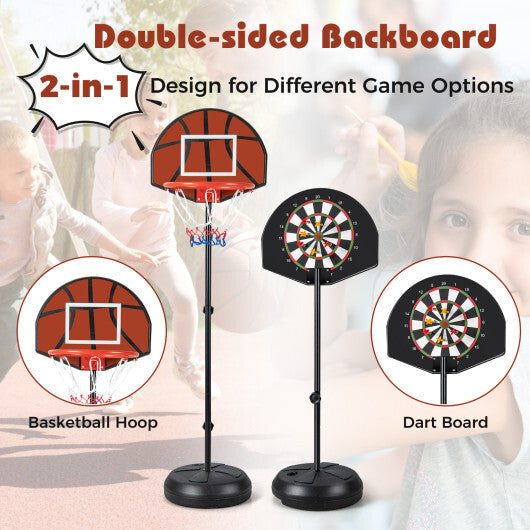 2-in-1 Height Adjustable Kids Basketball Hoop with Dart Board