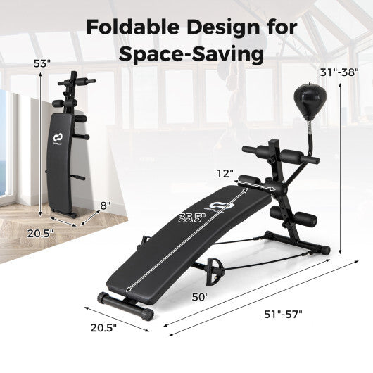 Adjustable Decline Sit Up Bench for Exercise for Home Gym with Speed Ball and 2 Resistance Bands