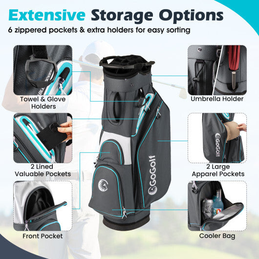 Golf Cart Bag Lightweight Portable Golf Club Organizer Bag-Gray