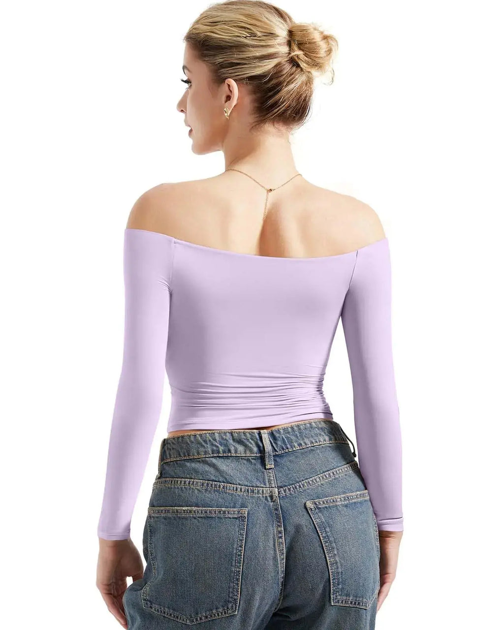 SUUKSESS Women Off Shoulder Double Lined Long Sleeve Shirts - X-Small Lilac