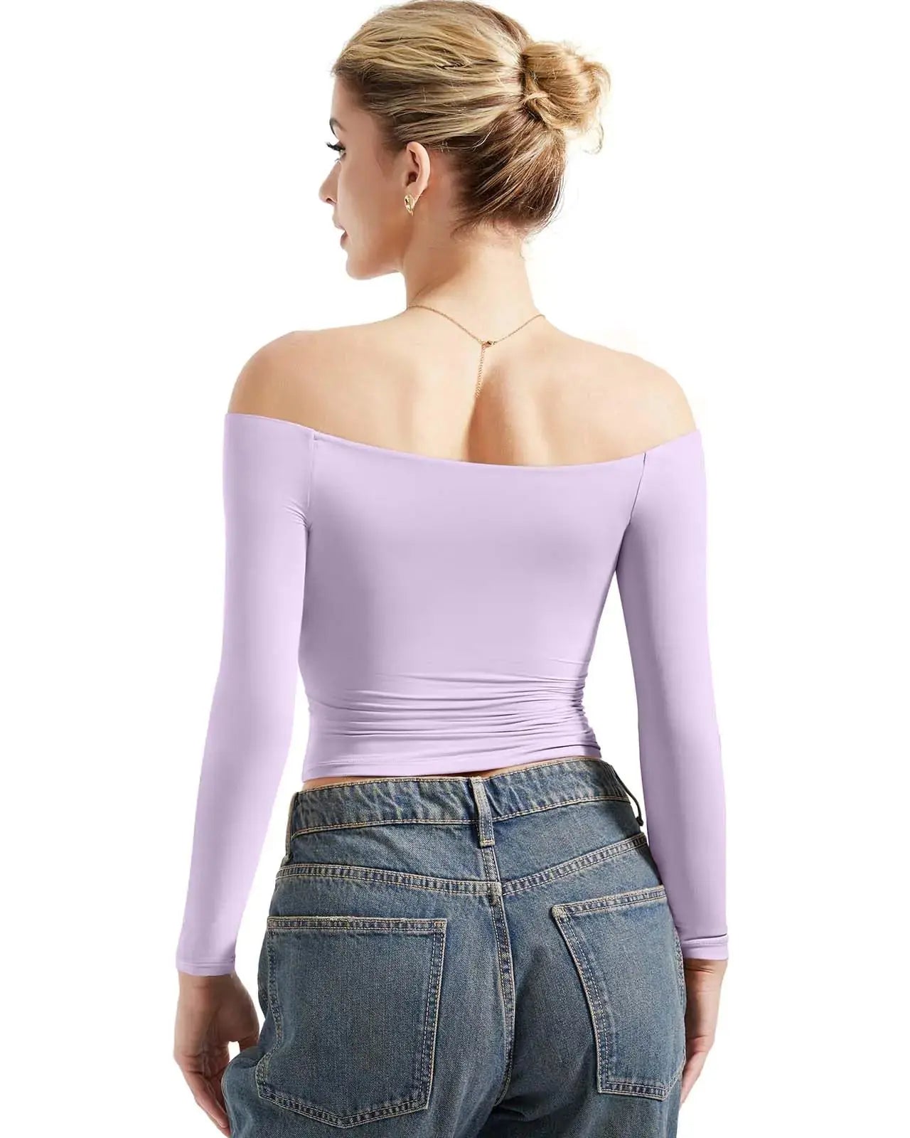 SUUKSESS Women Off Shoulder Double Lined Long Sleeve Shirts - X-Small Lilac