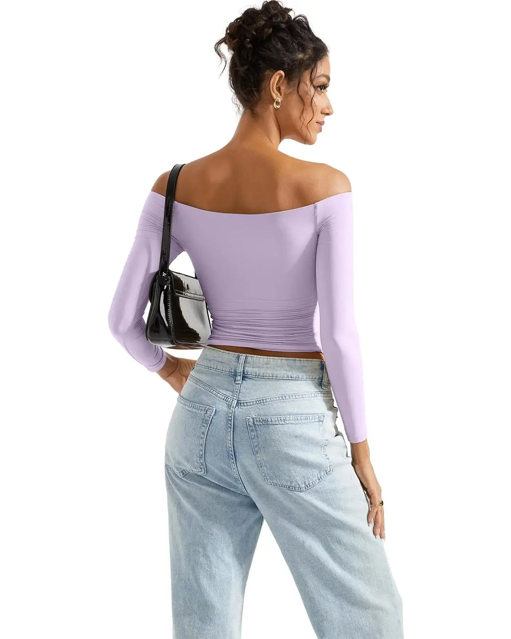 SUUKSESS Women Off Shoulder Double Lined Long Sleeve Shirts - X-Small Lilac