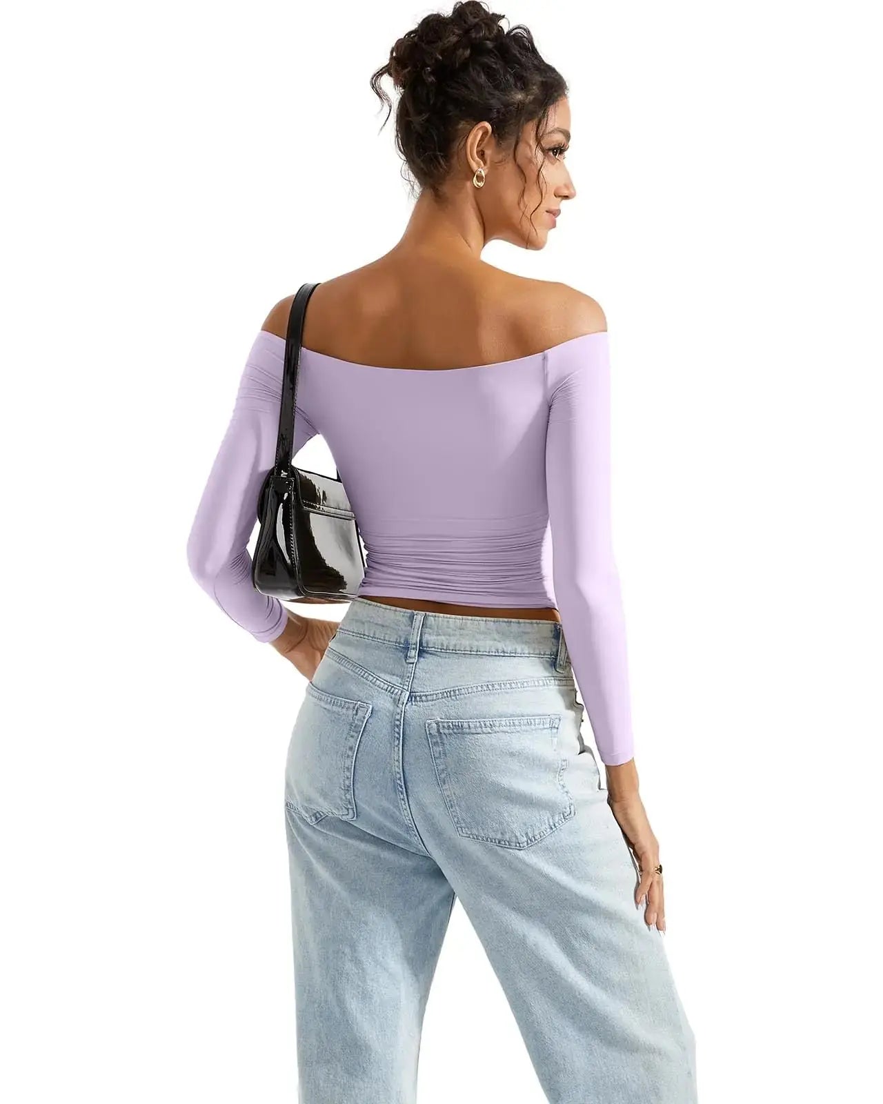 SUUKSESS Women Off Shoulder Double Lined Long Sleeve Shirts - X-Small Lilac