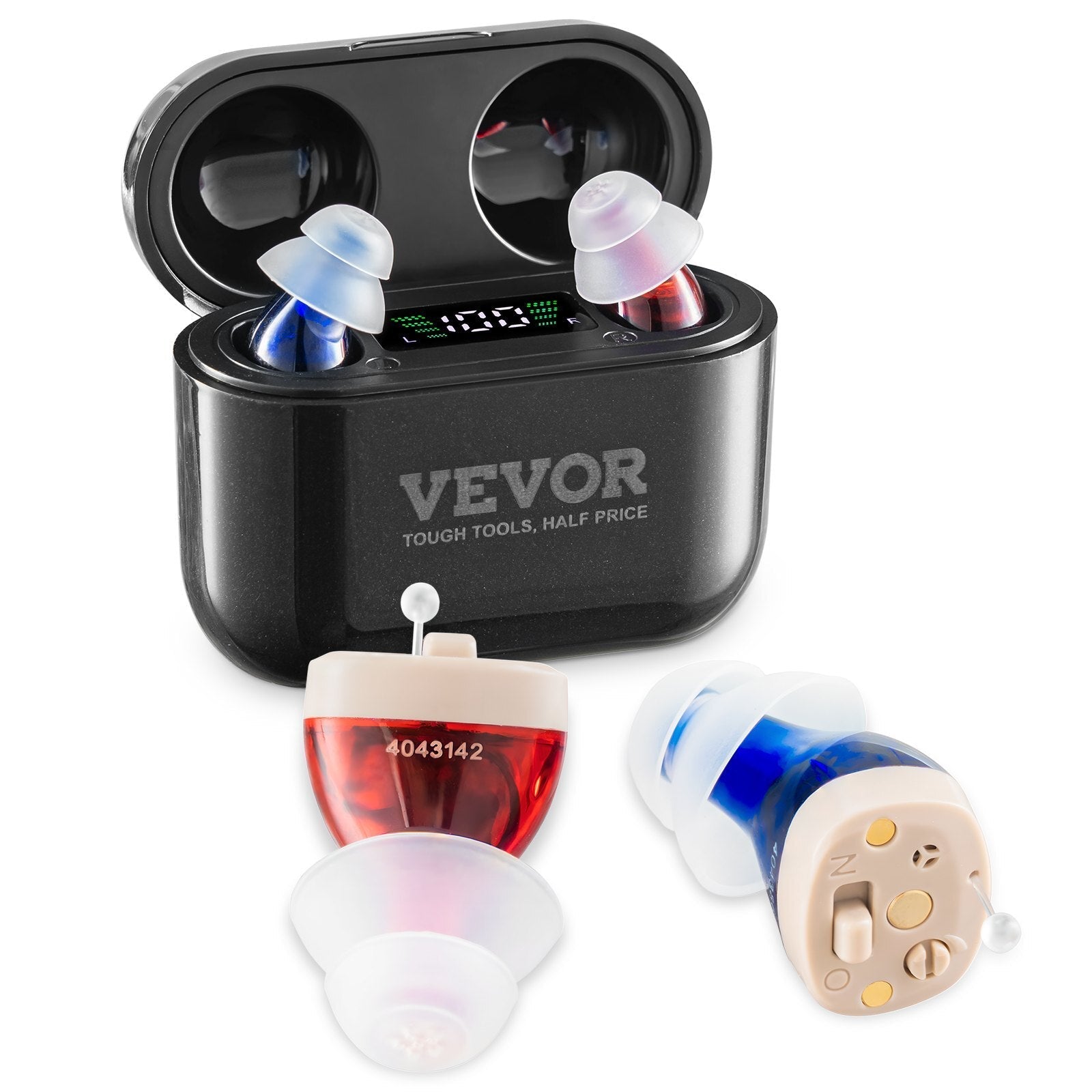 Hearing Aids for Seniors, Rechargeable Hearing Amplifiers With Noise Cancelling and Volume Control, Digital In-Ear Hearing Assist Device with Charging Case and 8 Pair of Ear Domes