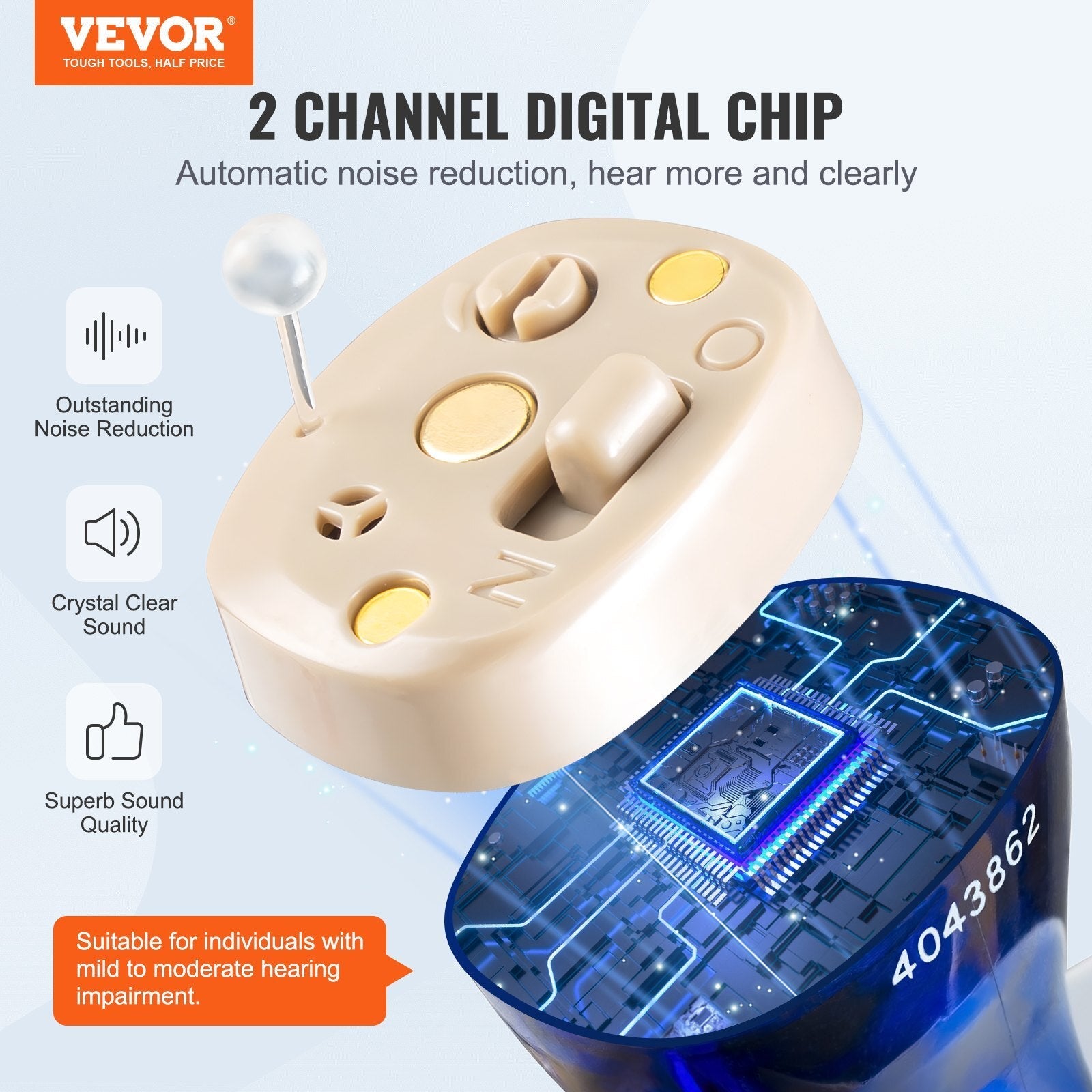 Hearing Aids for Seniors, Rechargeable Hearing Amplifiers With Noise Cancelling and Volume Control, Digital In-Ear Hearing Assist Device with Charging Case and 8 Pair of Ear Domes