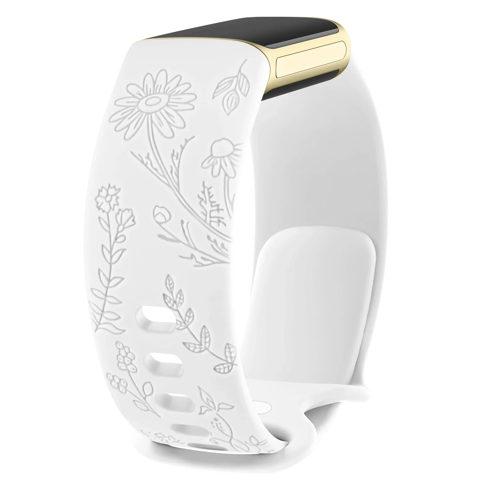 Fitbit Charge 5 6 Silicone Flower Engraved Soft Strap