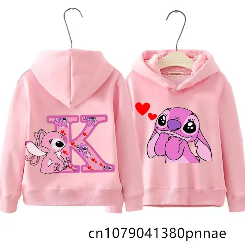 Color: Khaki, Kid Size: 13 - Girls Boys Lilo and Stitch Sportswear Hoodies Casual Fashion Sweatshirts Angel Letter AZ Anime Autumn/Winter Hoodie Kids Hoodies