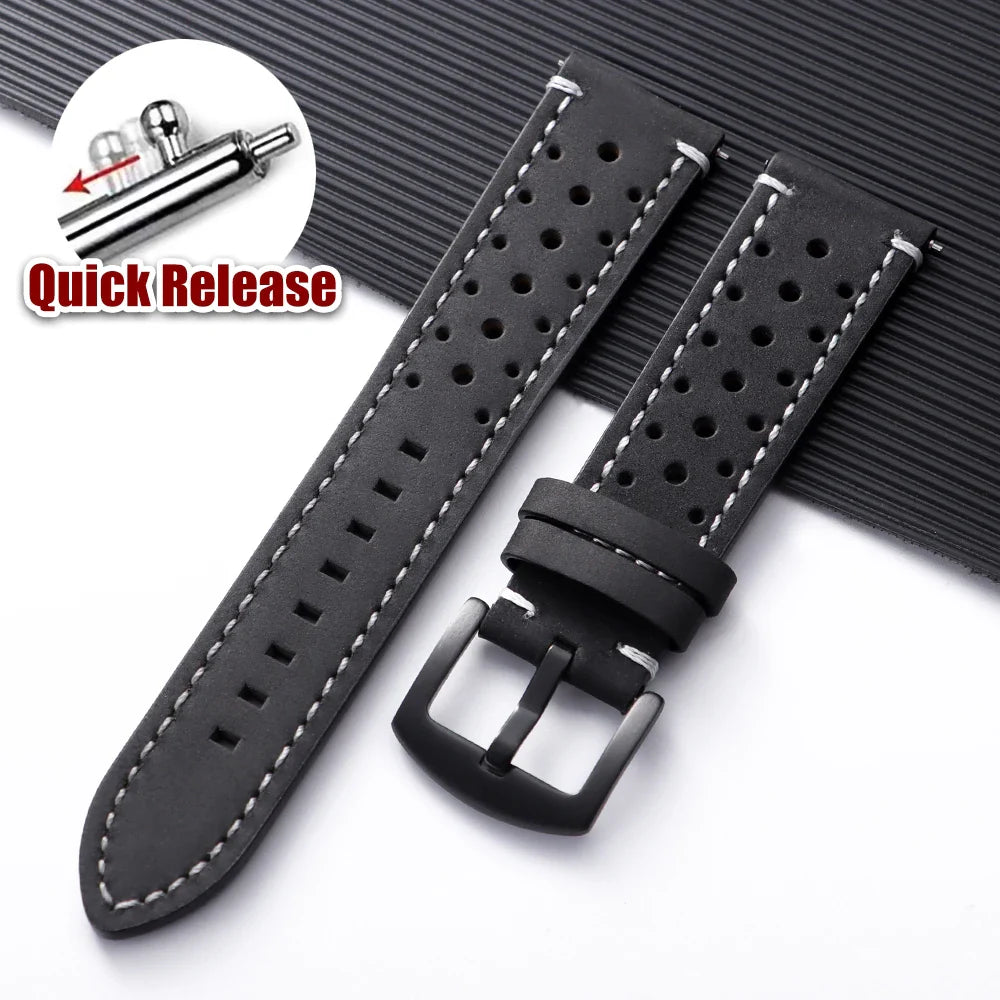 OnePlus Watch Band Quick Release Leather Strap Vintage Brown Wristband
