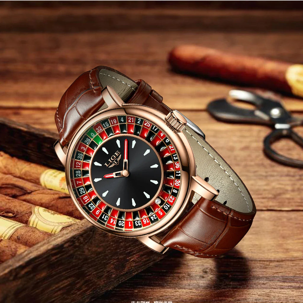 Women's Roulette Dial Brown Leather Watch Waterproof