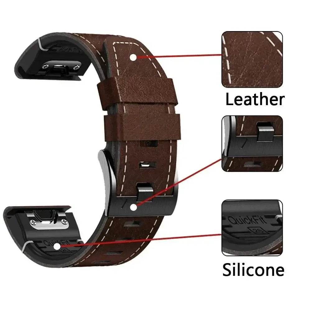 Garmin Leather Silicone QuickFit Band - Durable Stylish Strap