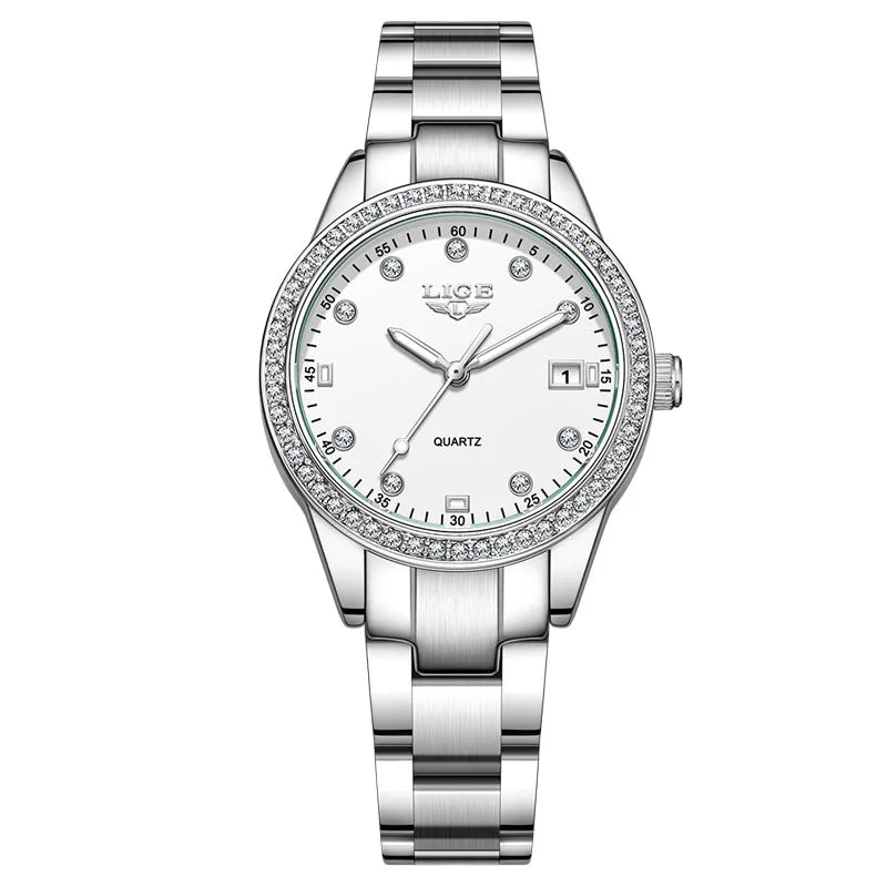 Women's Pink Diamond Dial Quartz Stainless Steel Watch