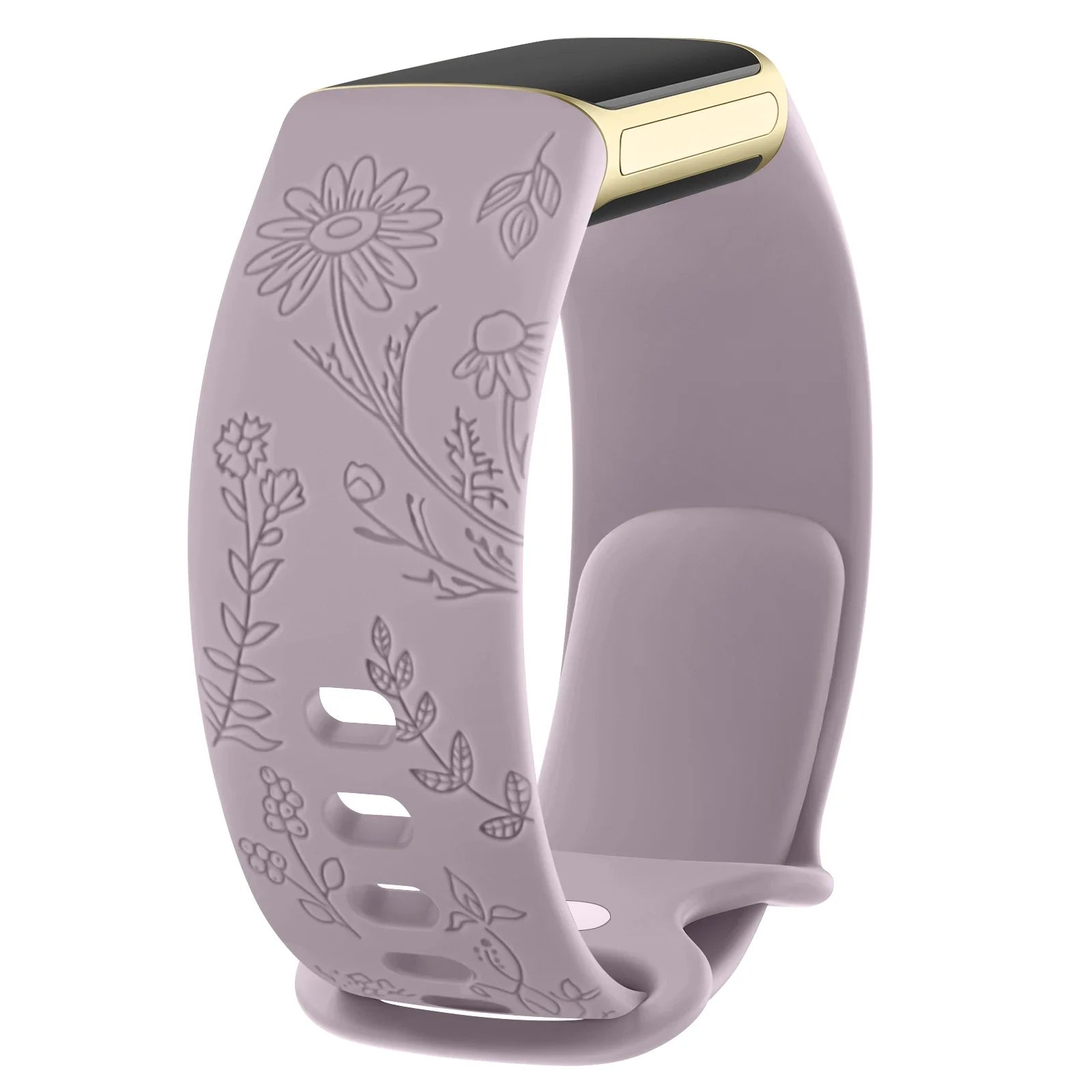 Fitbit Charge 5 6 Silicone Flower Engraved Soft Strap