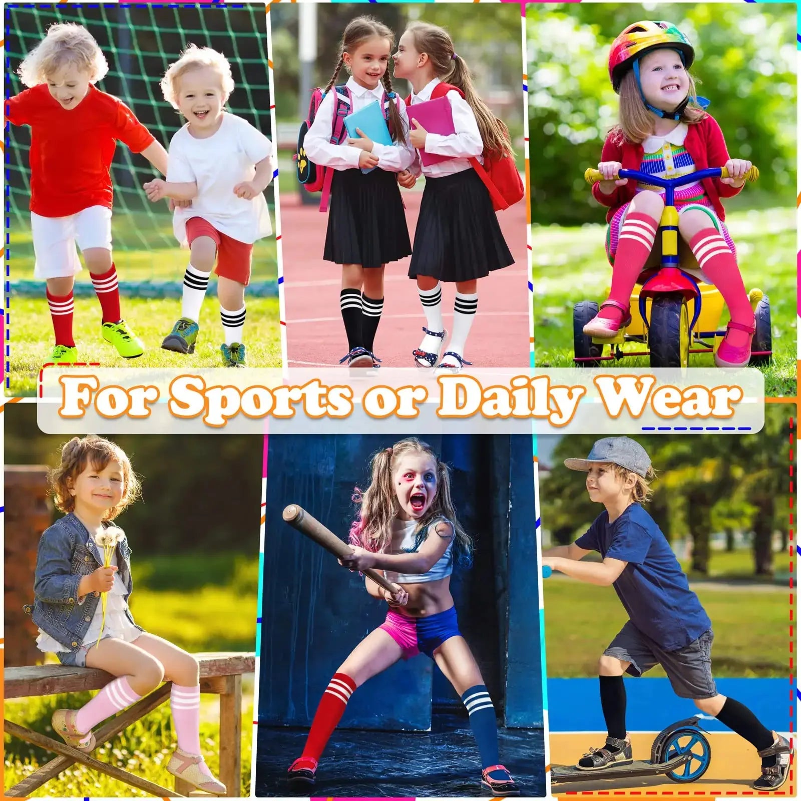 Sarfel 4 Pairs Kids Soccer Socks -  Knee High Toddler Soccer Socks | For Girls & Boys