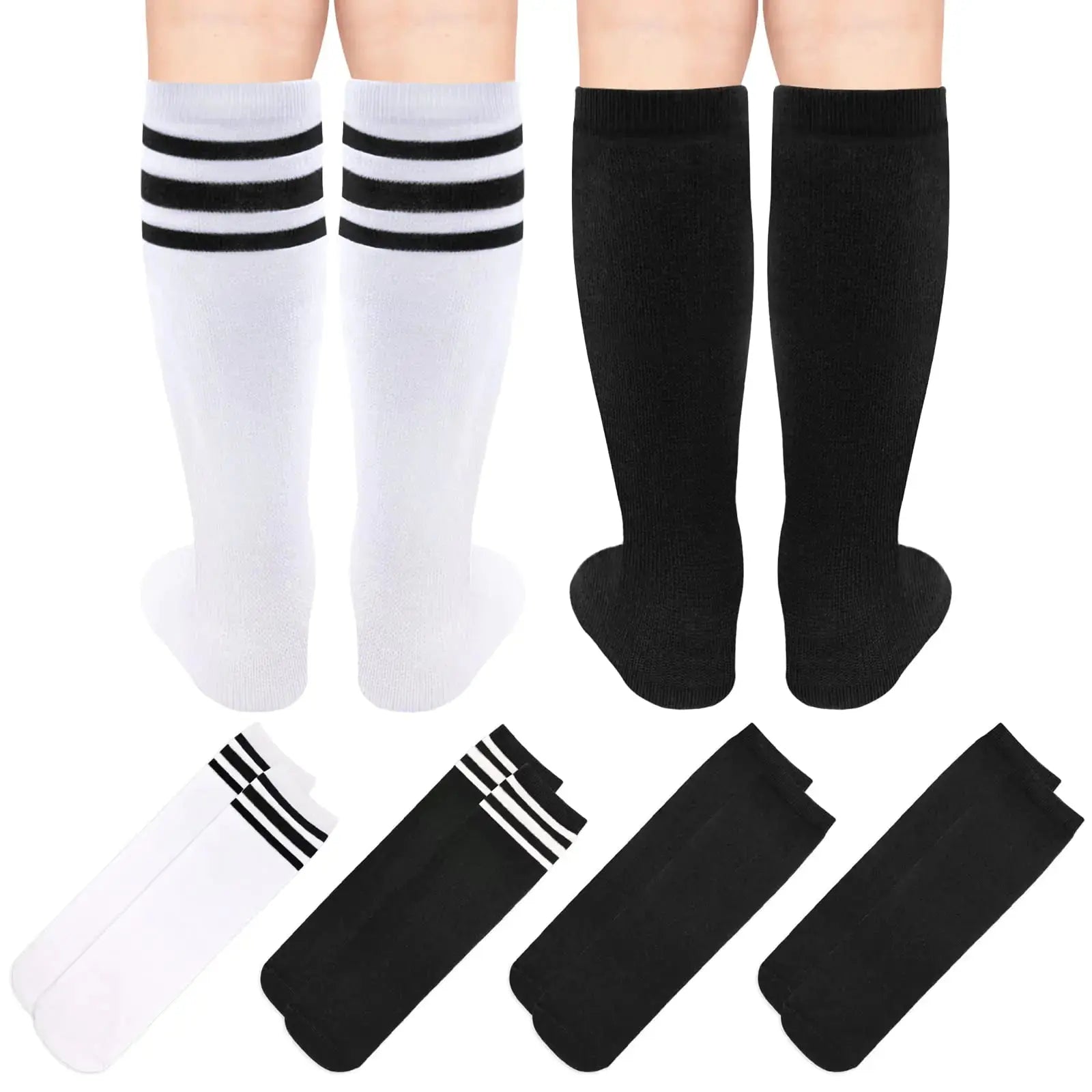Sarfel 4 Pairs Kids Soccer Socks -  Knee High Toddler Soccer Socks | For Girls & Boys