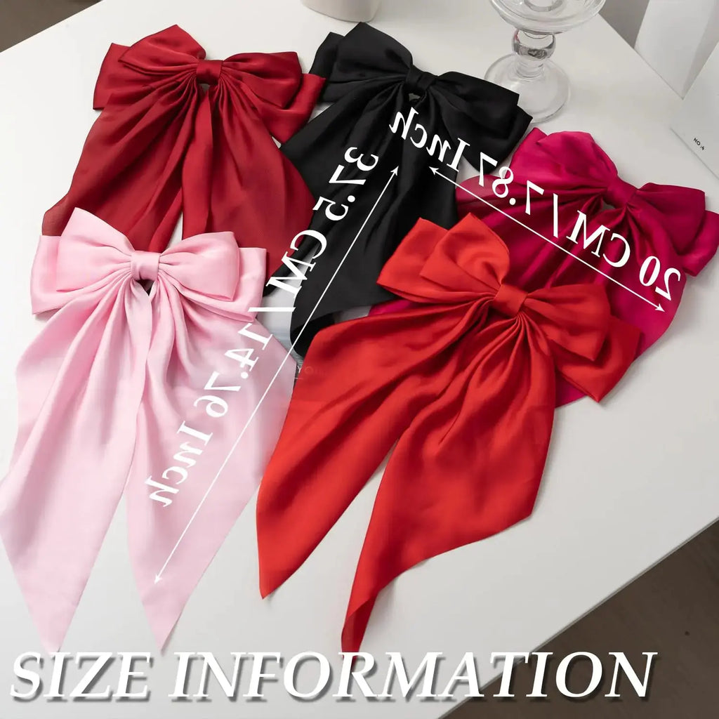 Satin Big Bows & Clips Set for Thick & Thin Hair – 5 PCS Bow-Knot Non-Slip Claw Clips for Women