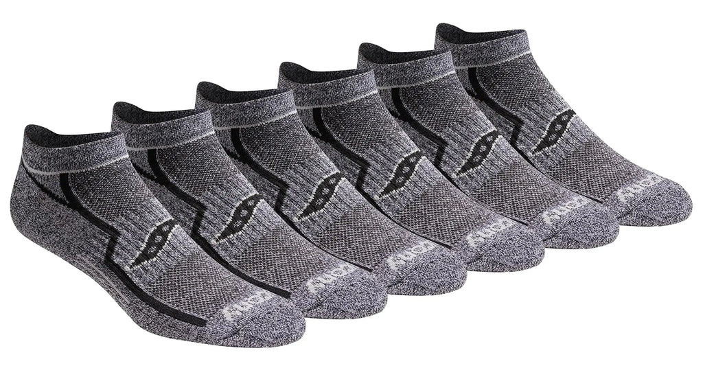 Saucony Men's RunDry Bolt Performance No-Show Socks (6 Pairs) - Grey/Black, M-XXL