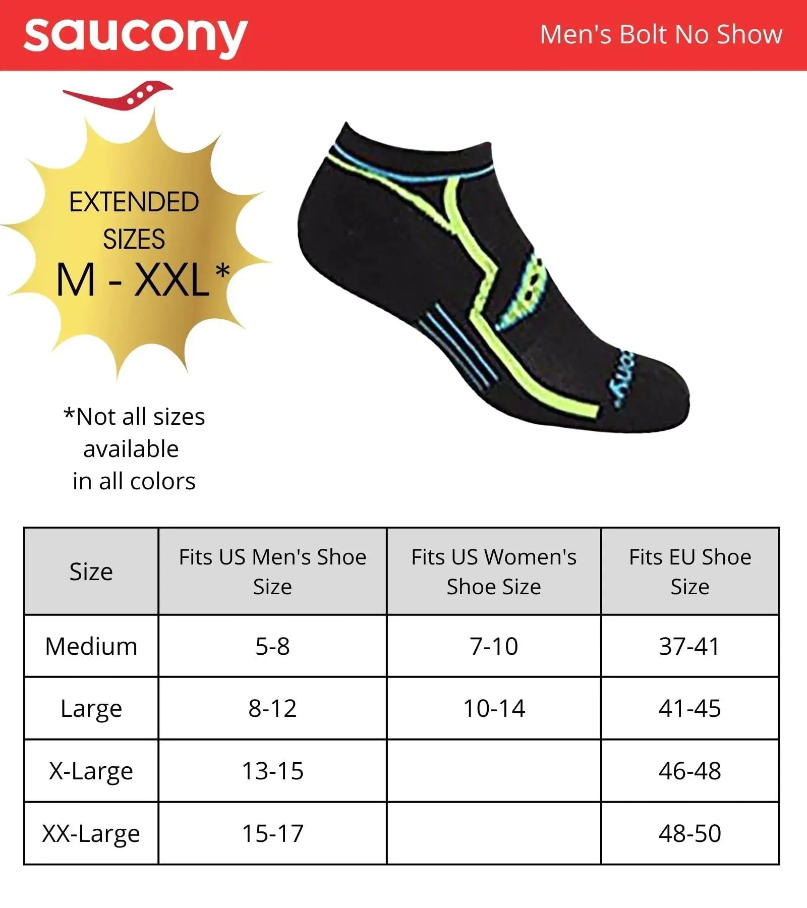 Saucony Men's RunDry Bolt Performance No-Show Socks (6 Pairs) - Grey/Black, M-XXL