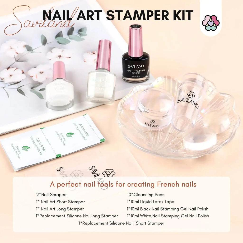 Saviland French Tip Nail Stamp - 10Pcs French 3A-Nail Stamper Kit