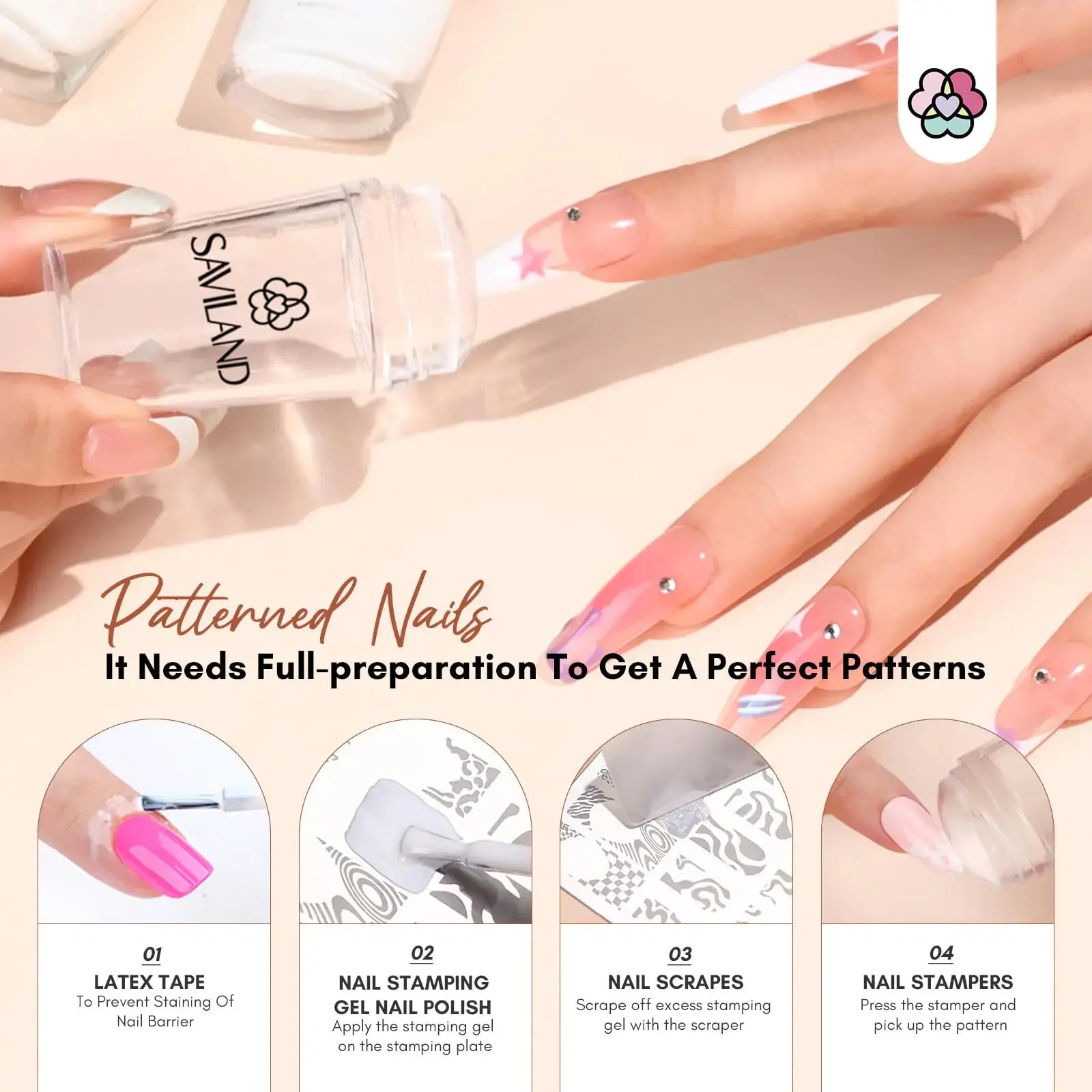 Saviland French Tip Nail Stamp - 10Pcs French 3A-Nail Stamper Kit