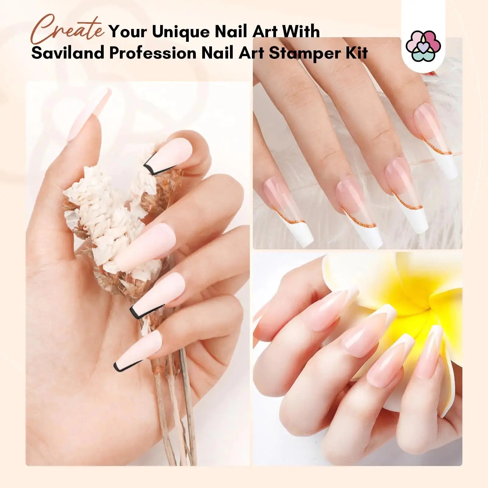 Saviland French Tip Nail Stamp - 10Pcs French 3A-Nail Stamper Kit