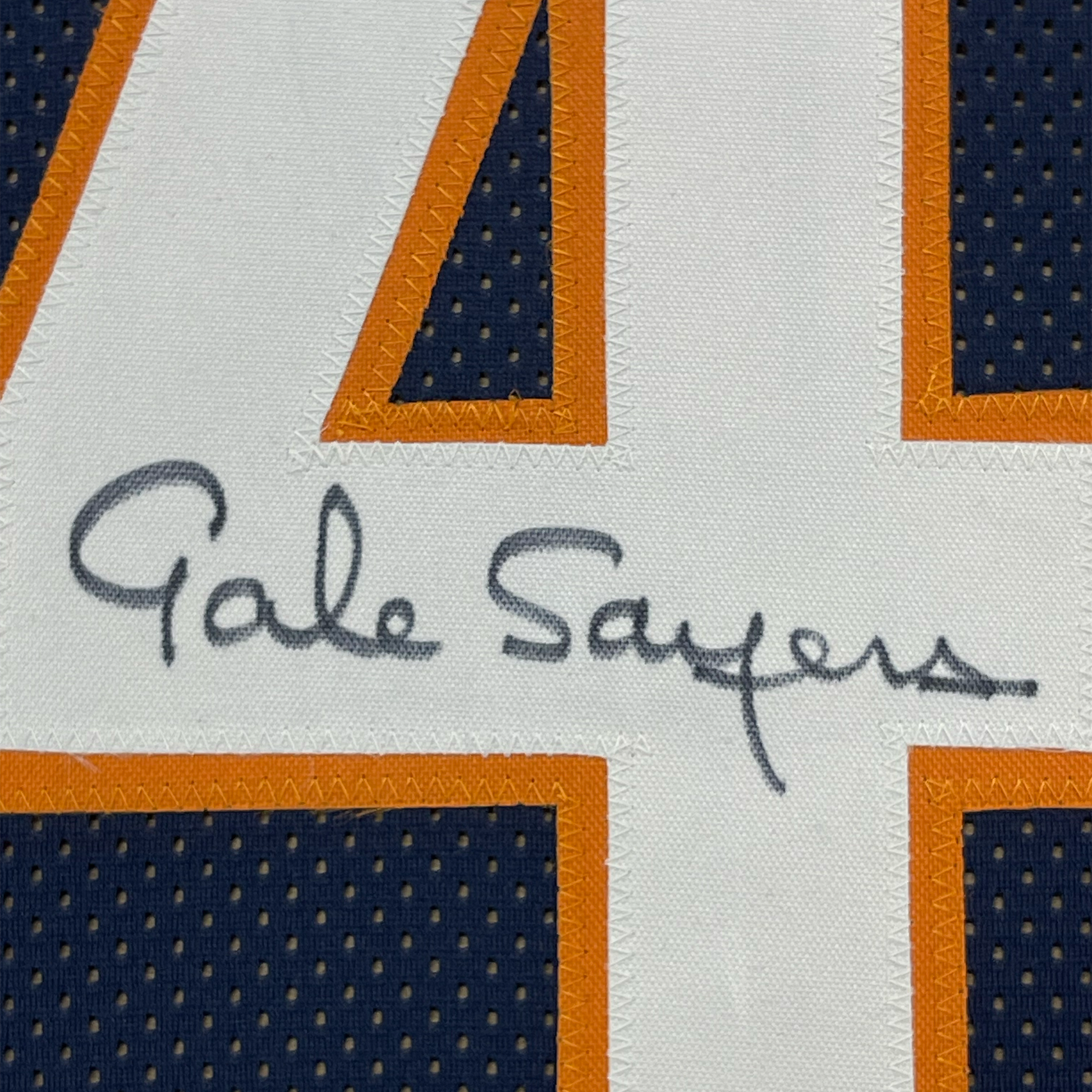 Framed Autographed/Signed Gale Sayers 35x39 Chicago Blue Football Jersey PSA/DNA COA